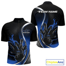 Load image into Gallery viewer, Custom Blue Flame Bowling Men Jerseys, Bowling Team League Shirt Bowlers Jerseys IPHW11301