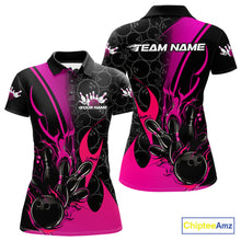 Load image into Gallery viewer, Custom Pink Flame Bowling Pattern Bowling Women Polo Shirt, Bowling Team League Shirt IPHW9882