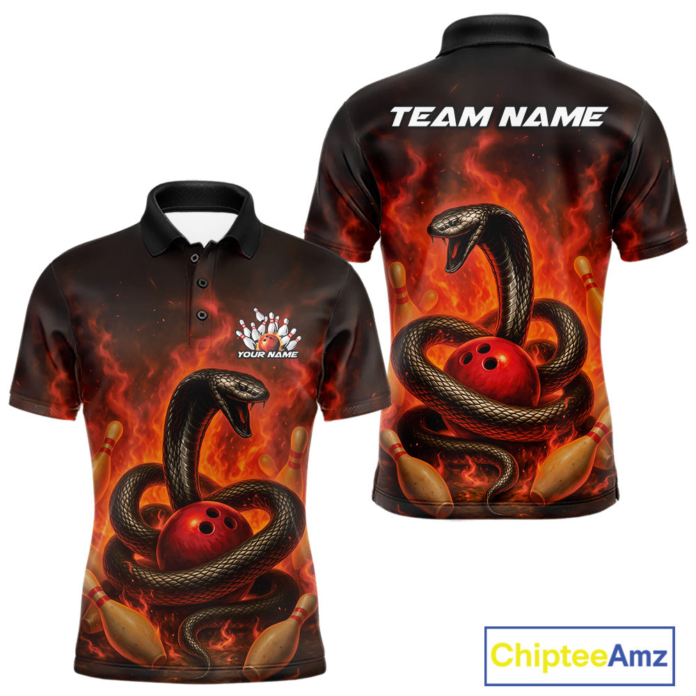 Custom Red Flame Black Mamba Snake Bowling Men Polo Shirt, Snake Bowling Team Jerseys IPHW10149