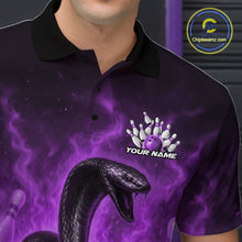 Load image into Gallery viewer, Custom Purple Flame Black Mamba Snake Bowling Men Polo Shirt, Snake Bowling Team Jerseys IPHW10150
