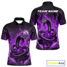 Load image into Gallery viewer, Custom Purple Flame Black Mamba Snake Bowling Men Polo Shirt, Snake Bowling Team Jerseys IPHW10150