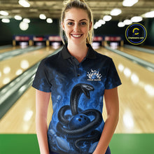 Load image into Gallery viewer, Custom Blue Flame Black Mamba Snake Bowling Women Polo Shirt, Snake Bowling Team Jerseys IPHW10151