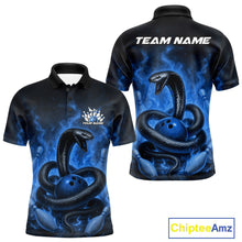 Load image into Gallery viewer, Custom Blue Flame Black Mamba Snake Bowling Men Polo Shirt, Snake Bowling Team Jerseys IPHW10151