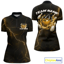 Load image into Gallery viewer, Custom Black And Yellow Lightning Montrous Flame Bowling Tournament Women Shirt IPHW11075
