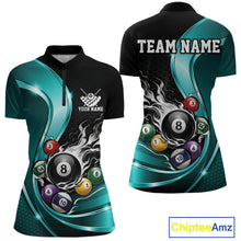 Load image into Gallery viewer, Custom Black And Blue Flame Billiard Women Quarter-Zip Shirts, Billiard Team Jerseys IPHW11344
