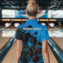 Load image into Gallery viewer, Custom Blue Flame Bowling Women Quarter-Zip Shirt, Splatter Bowling Team Tournament Shirt IPHW9933