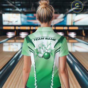 Custom Green Bowling Team Jersey, Bowling Uniform Bowling League Women Quarter-Zip Shirts IPHW9938