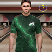 Load image into Gallery viewer, Custom Green Lightning Cobra Bowling Men Quarter-Zip Shirt, Bowling Tournament Team Shirt IPHW11080