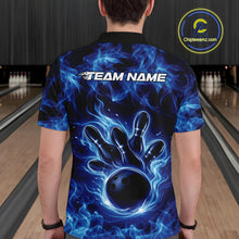 Load image into Gallery viewer, Custom Blue Flame Bowling Men Polo Team Shirt, Bowling Tournament Shirt IPHW11081