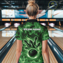 Load image into Gallery viewer, Custom Green Flame Bowling Women Polo Team Shirt, Bowling Tournament Shirt IPHW11082