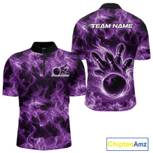 Load image into Gallery viewer, Custom Purple Flame Bowling Men Quarter-Zip Team Shirt, Bowling Tournament Shirt IPHW11084