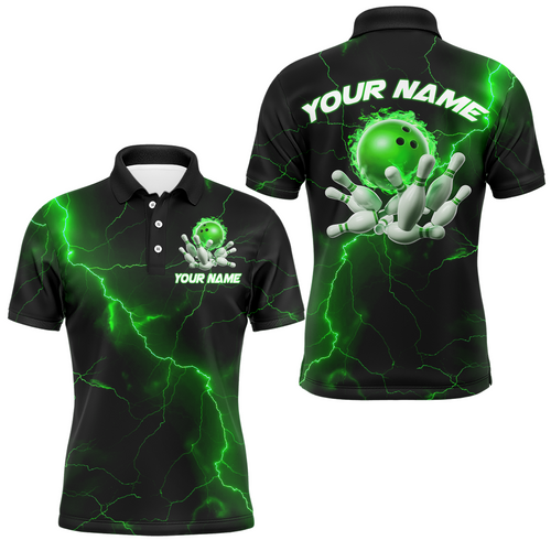 Green Thunder Lightning Flame Bowling Ball Custom Bowling Team Shirts For Men And Women Bowlers IPHW6717