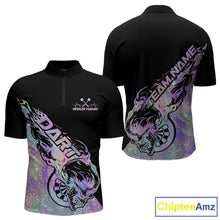 Load image into Gallery viewer, Custom Hologram Flame Skull Dartboard Dart Men Quarter-Zip Shirt, Halloween Dart Team Outfit IPHW9946