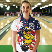 Load image into Gallery viewer, Custom Patriotic Funny Yellow Duck Bowling Women Polo Shirt, US Flag Bowling Jerseys IPHW11122