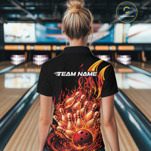 Load image into Gallery viewer, Custom Red Fire Flame Bowling Women Quarter-Zip Shirts, Bowling Team League Shirt IPHW11137