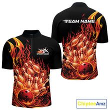 Load image into Gallery viewer, Custom Red Fire Flame Bowling Men Quarter-Zip Shirts, Bowling Team League Shirt IPHW11137