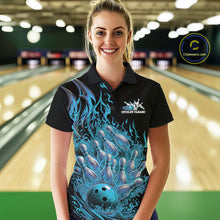 Load image into Gallery viewer, Custom Blue Fire Flame Bowling Women Polo Shirts, Bowling Team League Shirt IPHW11138
