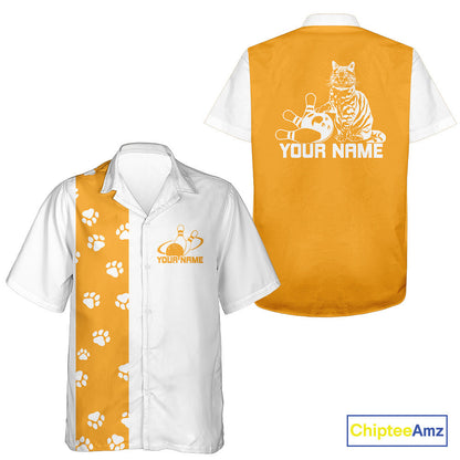 Custom Retro 50S Cat Bowling Button Up Shirt For Men And Women, Classic Cat Bowling Shirt IPHW10070