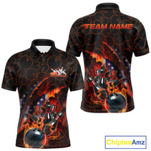 Load image into Gallery viewer, Custom Patriotic Flame Men Bowling Team Shirt, US Flag Bowling League Team Shirt IPHW10192