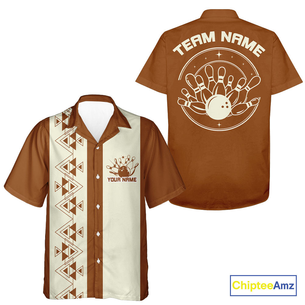 Custom Vintage Retro Style Tribal Bowling Team Hawaiian Shirts, Bowlers Outfit IPHW10082