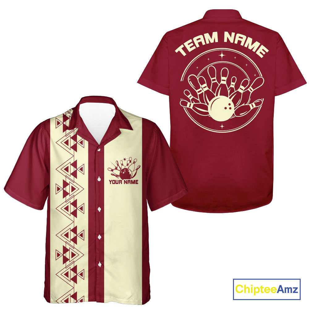 Custom Vintage Retro Style Tribal Bowling Team Hawaiian Shirts, Bowlers Outfit IPHW10082