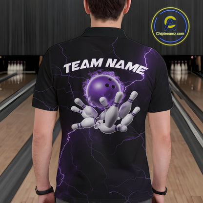 Custom Purple Thunder Lightning Flame Bowling Ball Men Bowling Team Shirt Bowler Outfit IPHW10671