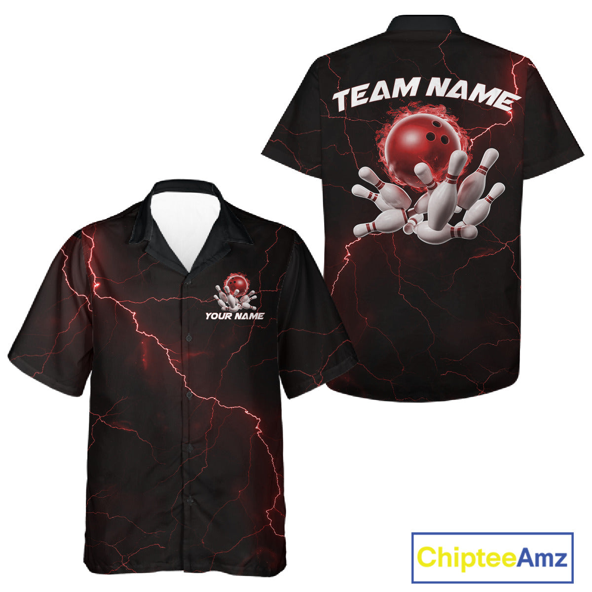 Custom Red Thunder Lightning Flame Bowling Ball Men And Women Bowling Team Shirt Bowler Outfit IPHW10672