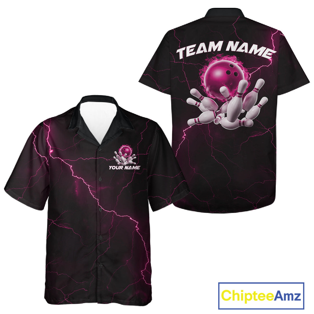 Custom Pink Thunder Lightning Flame Bowling Ball Men And Women Bowling Team Shirt Bowler Outfit IPHW10673