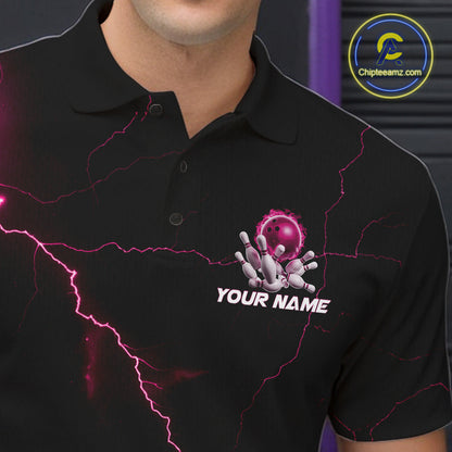 Custom Pink Thunder Lightning Flame Bowling Ball Men Bowling Team Shirt Bowler Outfit IPHW10673