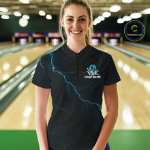 Load image into Gallery viewer, Custom Blue Thunder Lightning Flame Bowling Ball Women Bowling Team Shirt Bowler Outfit IPHW10674