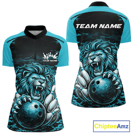 Custom Orange Camo Lion Bowling Women Quarter-Zip Shirt, Lion Bowling Team League Shirt IPHW10369