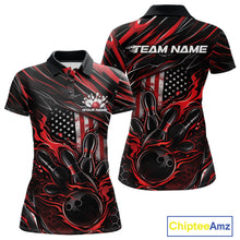 Load image into Gallery viewer, Custom Red American Flag Flame Women Bowling Polo Shirt, Patriotic Bowling Jersey IPHW11175
