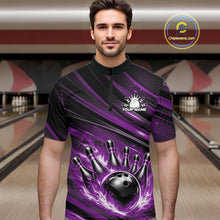Load image into Gallery viewer, Custom Purple Fire Flame Bowling Team Men Quarter-Zip Shirt, Bowling League Shirt IPHW11187