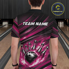 Load image into Gallery viewer, Custom Pink Fire Flame Bowling Team Men Polo Shirt, Bowling League Shirt IPHW11189