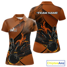 Load image into Gallery viewer, Custom Orange Flame Bowling Team Women Polo Shirt, Bowling League Shirt Bowler Outfits IPHW11192