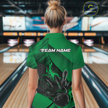 Load image into Gallery viewer, Custom Green Flame Bowling Team Women Quarter-Zip Shirt, Bowling League Bowler Outfits IPHW11193