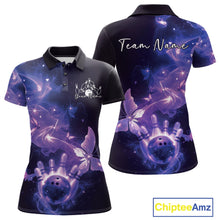 Load image into Gallery viewer, Custom Purple Galaxy Butterfly Bowling Women Polo Shirt, Ladies Bowling Team Outfit IPHW10881