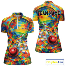 Load image into Gallery viewer, Custom Colorful Autism Awareness Bowling Team Women Shirt, Puzzles Bowling Shirt IPHW11213