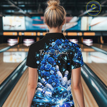Load image into Gallery viewer, Custom Beautiful Blue Roses And Butterfly Women Bowling Team Shirt, Bowling League Shirt IPHW10889