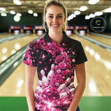 Load image into Gallery viewer, Custom Beautiful Pink Roses And Butterfly Women Bowling Team Shirt, Bowling League Shirt IPHW10891