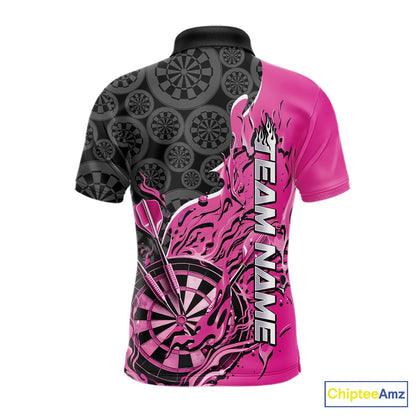 Custom Black And Pink Flame Dartboard Dart Jerseys, Dartboard Pattern Darts Tournament Team Shirts IPHW10415
