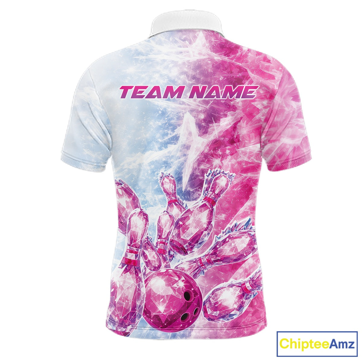 Custom Blue And Pink Ice Crystal Bowling Team Shirts, Bowling League Shirt Bowling Jerseys Multi Styles IPHW10422