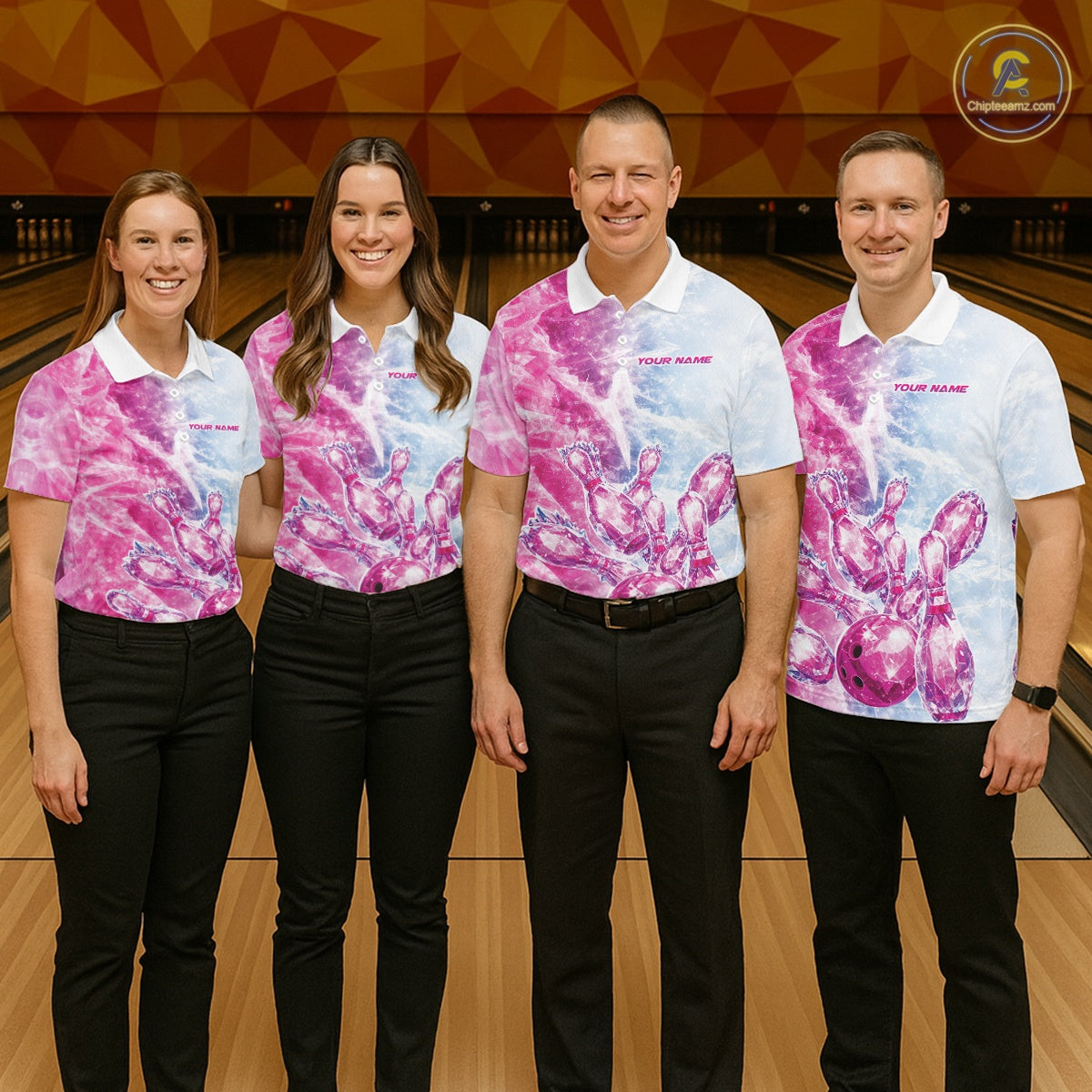 Custom Blue And Pink Ice Crystal Bowling Team Shirts, Bowling League Shirt Bowling Jerseys Multi Styles IPHW10422