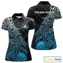 Load image into Gallery viewer, Custom Black And Blue Polynesian Tribal Turtle Bowling Women Polo Team Shirts Outfit IPHW10979