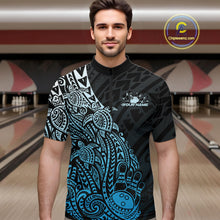 Load image into Gallery viewer, Custom Black And Blue Polynesian Tribal Turtle Bowling Men Quarter-Zip Team Shirts Outfit IPHW10979
