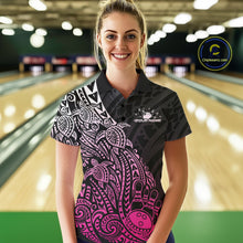 Load image into Gallery viewer, Custom Black And Pink Polynesian Tribal Turtle Bowling Women Polo Team Shirts Outfit IPHW10980