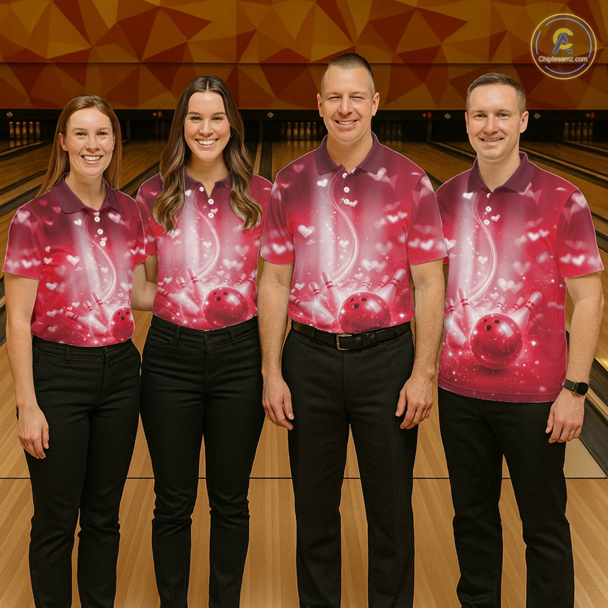 Custom Red Valentine Bowling Couple Shirts, Red Heart Theme Bowling Jerseys With His Name And Her Name IPHW10475