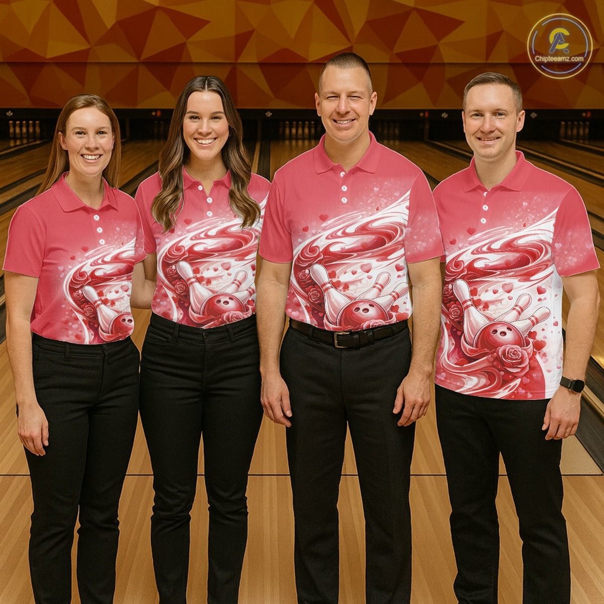 Custom Red Heart Valentine Bowling Couples Shirt, Heart And Roses Bowling Husband And Wife Gifts With Name IPHW10519
