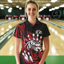 Load image into Gallery viewer, Custom Black And Red Tiger Women Bowling Jerseys, Tiger Bowling Team League Shirt IPHW10160