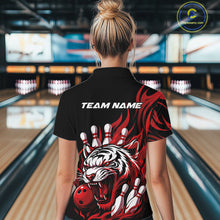 Load image into Gallery viewer, Custom Black And Red Tiger Women Bowling Jerseys, Tiger Bowling Team League Shirt IPHW10160